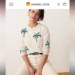 Marine Layer Women's Cream Sweater with Green Palm Design large nwot